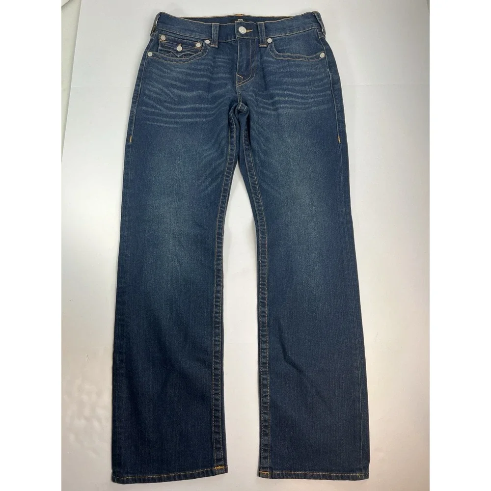 NEW True Religion Ricky Flap Relaxed Straight 103282 Jeans 31 X 32 Dark Wash